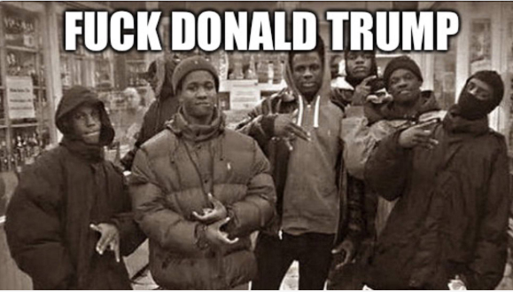 Photo of a group of Black BLM Members with the words, F, Donald Trump
